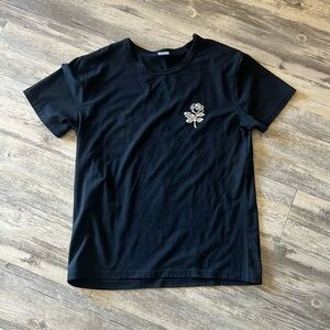 NWOT Black T-Shirt with Rose Detail